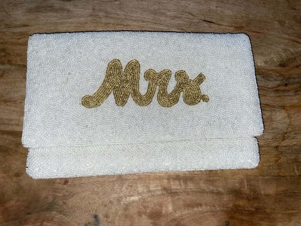 Beaded “Mrs” clutch